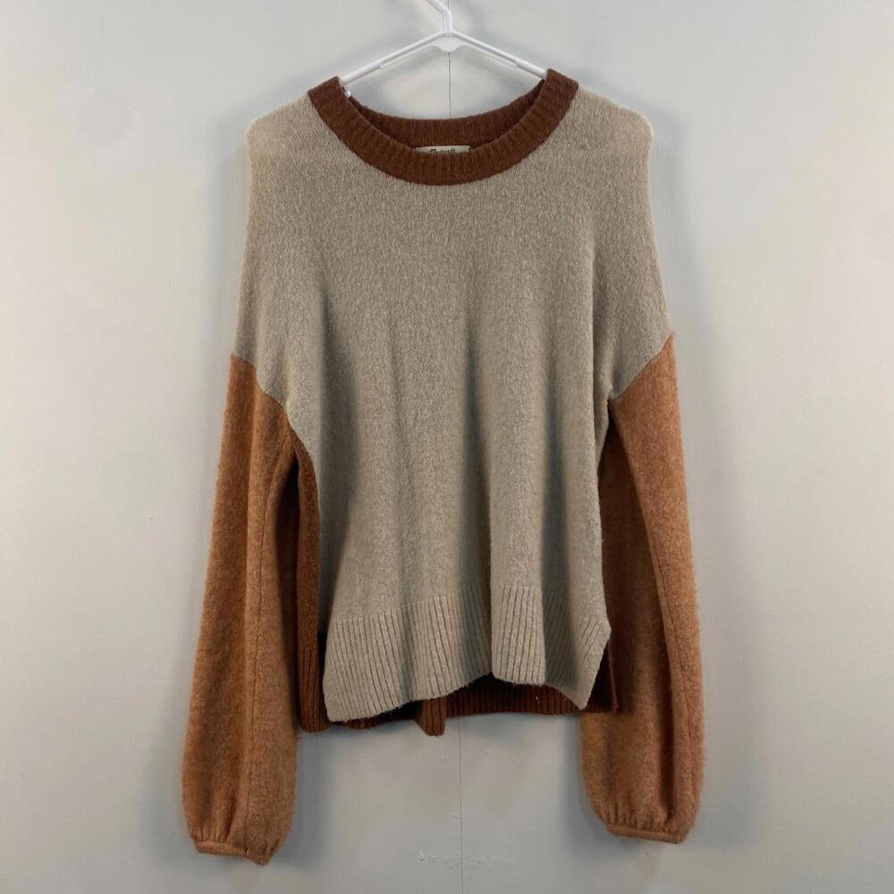 Madewell Women Small Pullover Sweater Brown Taupe Knit Long Sleeve Colorblock